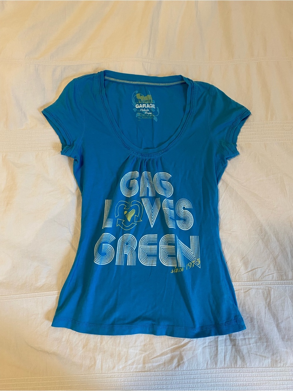 Garage Women’s Blue 'Garage Loves Green' Scoop Neck Tee